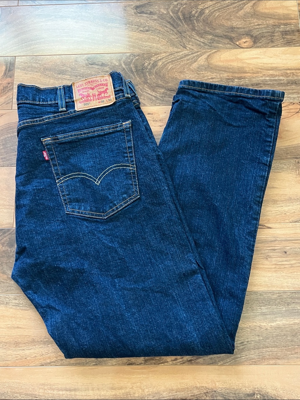 Levis 505 Jeans Mens 38x30 Dark Wash Stretch Straight Leg Classic Denim Pants